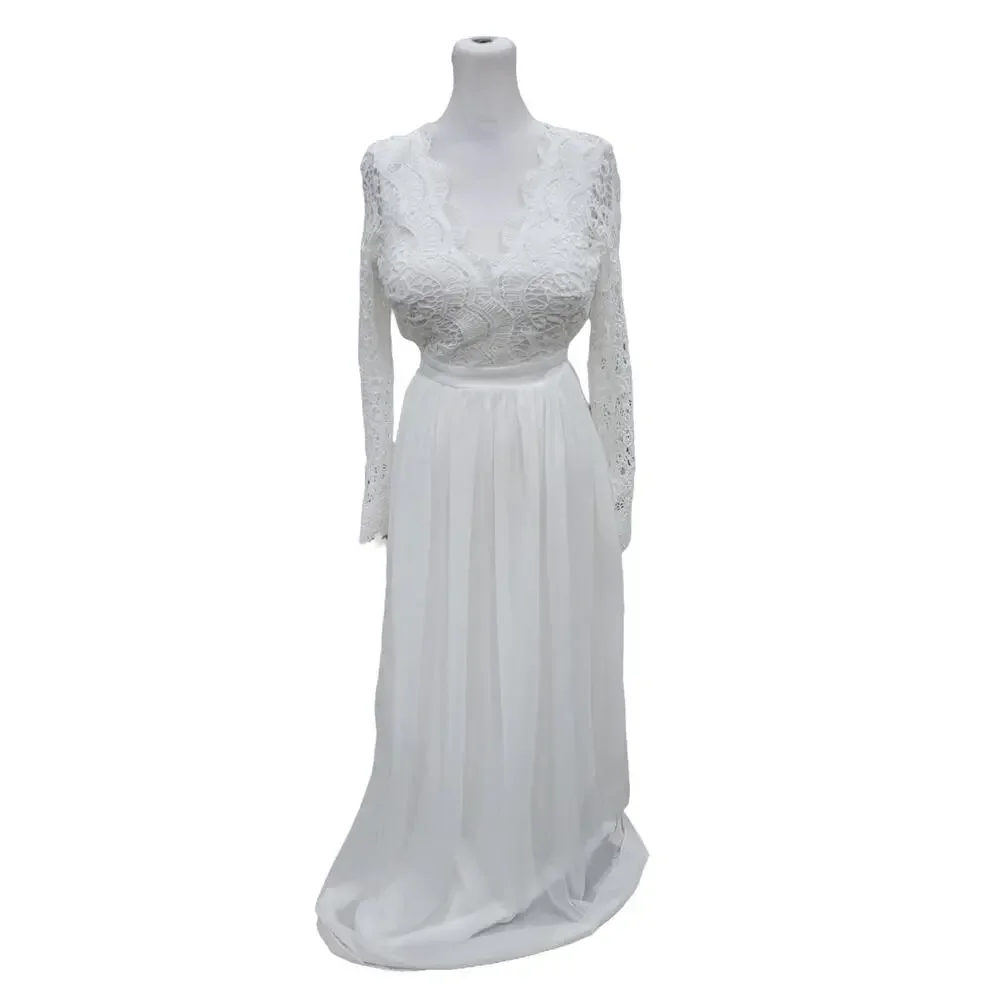 Lulus Awaken‎ My Love Maxi Dress Women’s XS White Lace Long Sleeve Bridal Formal